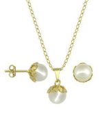 Conjunto folheado a ouro com brincos e corrente de pérola
