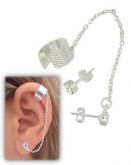 Brinco EAR CUFF folheado a prata ( strass cor preta )