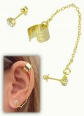 Brinco EAR CUFF folheado a ouro ( strass cor preta )