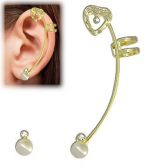 Brinco EAR CUFF folheado a ouro com pedras de strass e perol